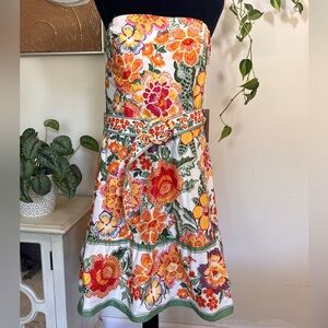 Joie Eye-catching Colorful Floral Strapless Belted  Dress with pockets